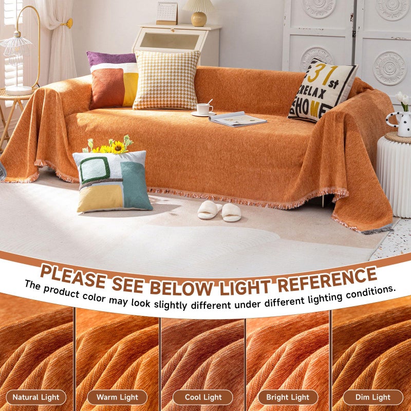 VC Life VClife Modern Orange Couch Cover, Large Chenille Sofa Cover for L Shape Couch, Breathable Washable Couch Cover for 2 Cushion Couch Sofa, Living Room Furniture Protector for Kids 71"x 118" - Image 5